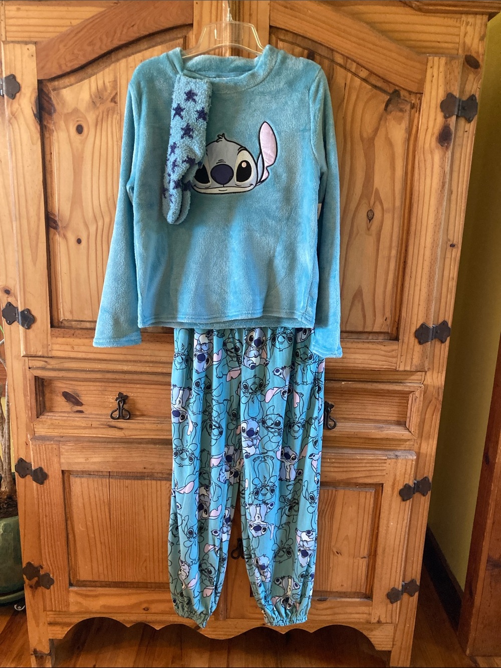 Women Disney blue Stitch 3 piece pajamas set size S - NWT